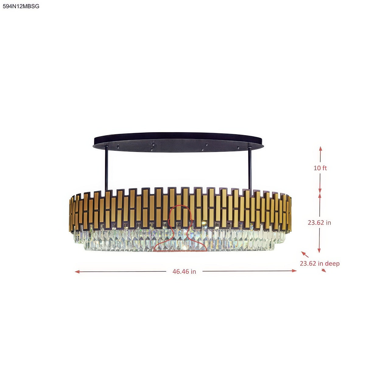 Black Tie 12 Light Dimmable Linear Pendant - Black and Satin Gold