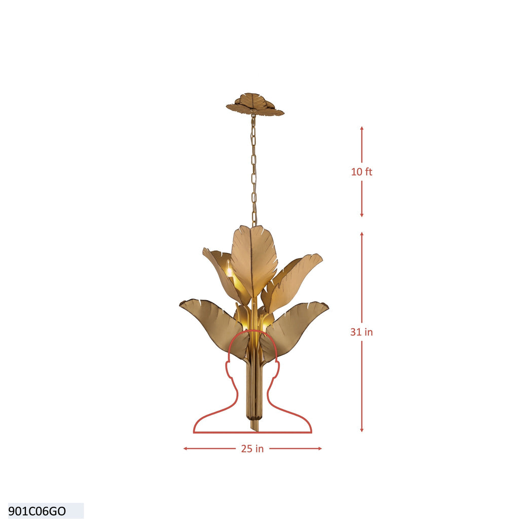 Banana Leaf 6 Light Chandelier - Gold