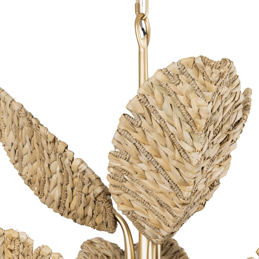 Banana Leaf 9 Light Chandelier - French Gold/Natural Seagrass