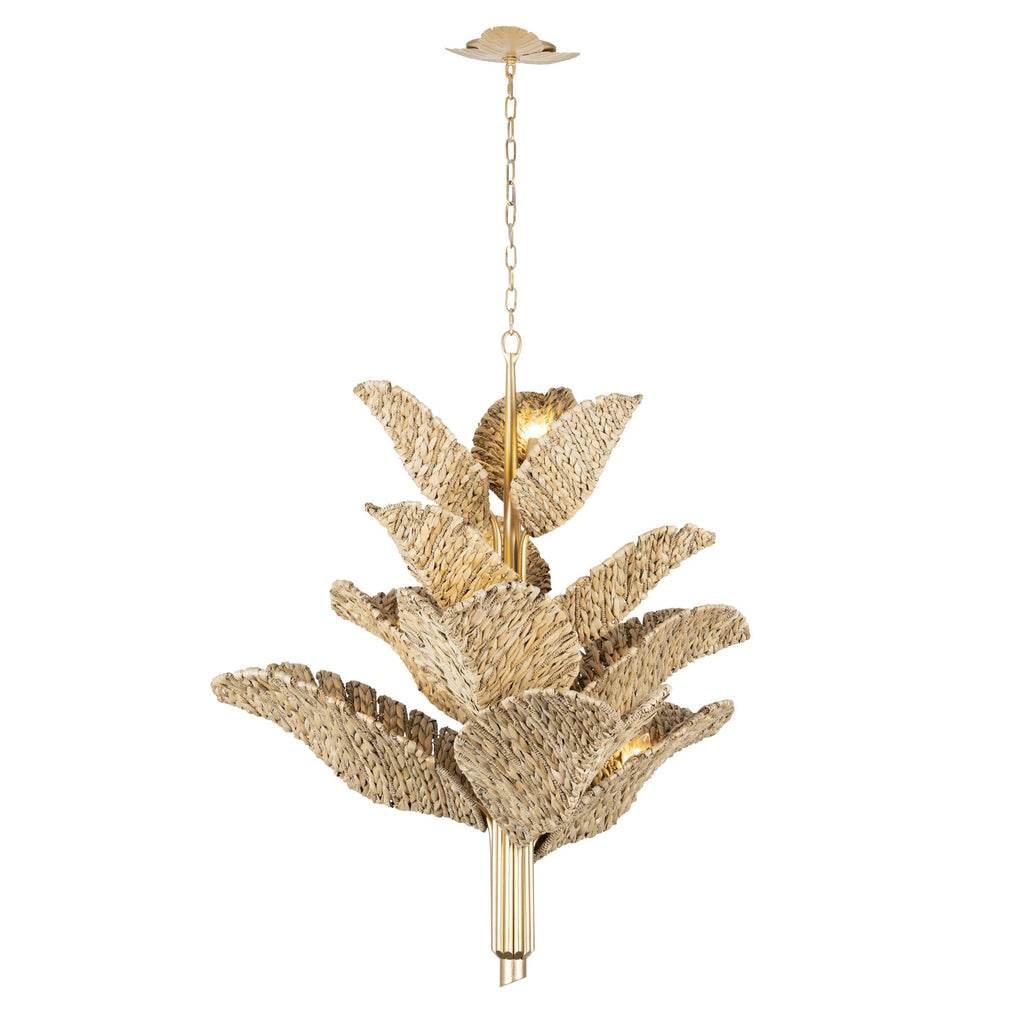 Banana Leaf 12 Light Chandelier - French Gold/Natural Seagrass
