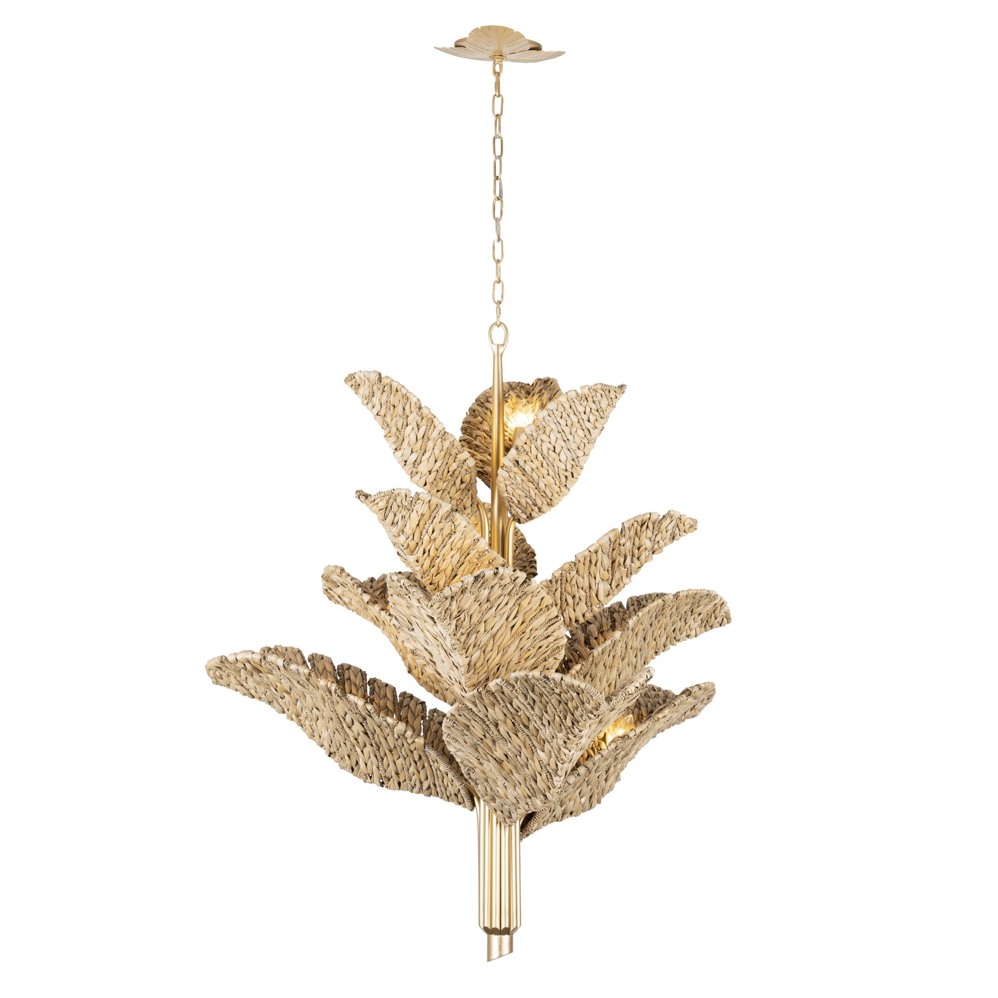 Banana Leaf 12 Light Chandelier - French Gold/Natural Seagrass