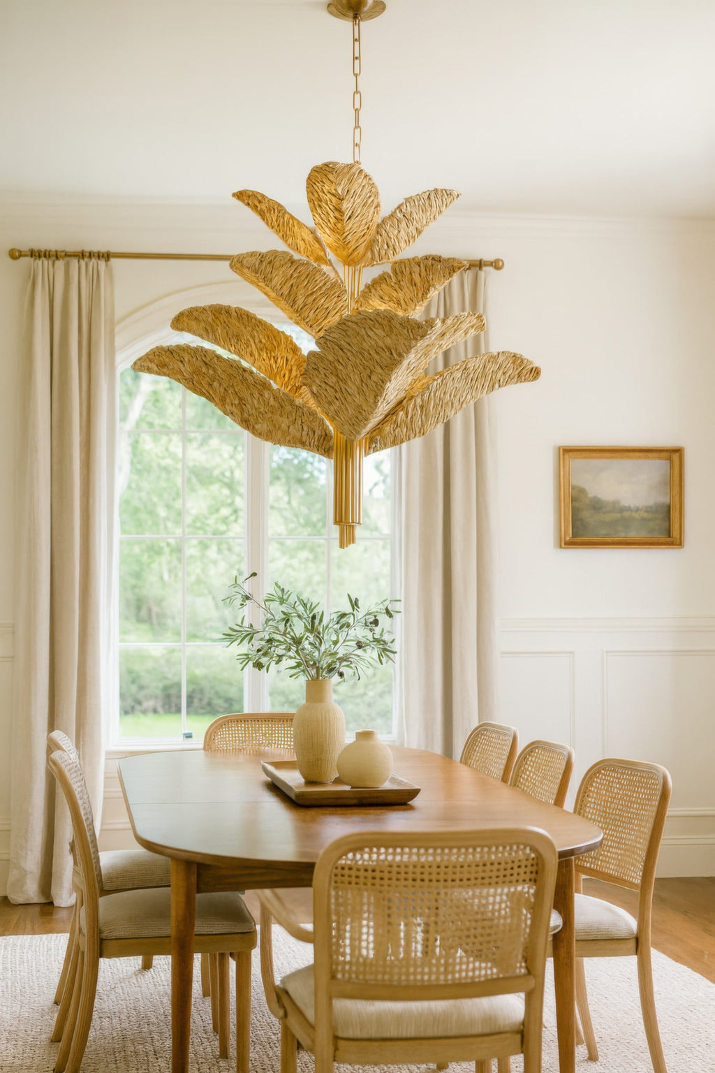 Banana Leaf 12 Light Chandelier - French Gold/Natural Seagrass