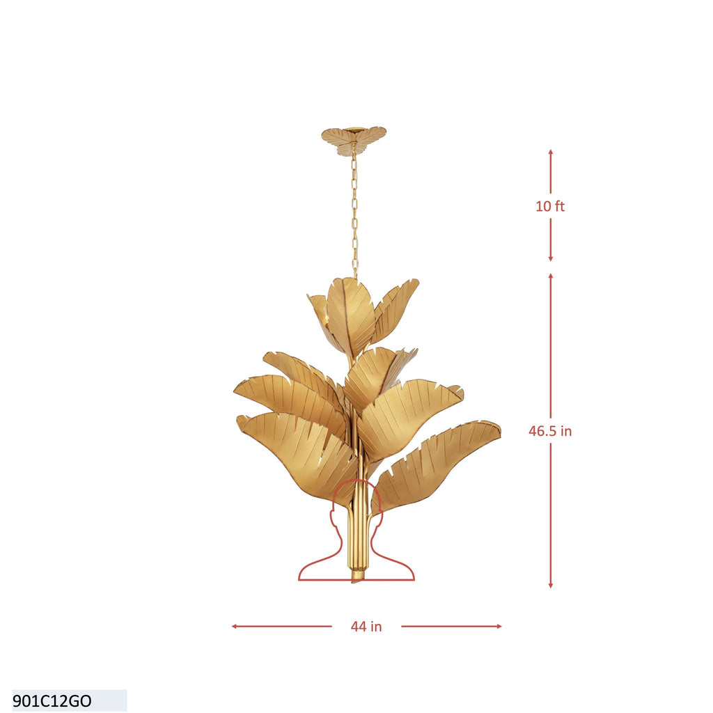 Banana Leaf 12 Light Chandelier - Gold