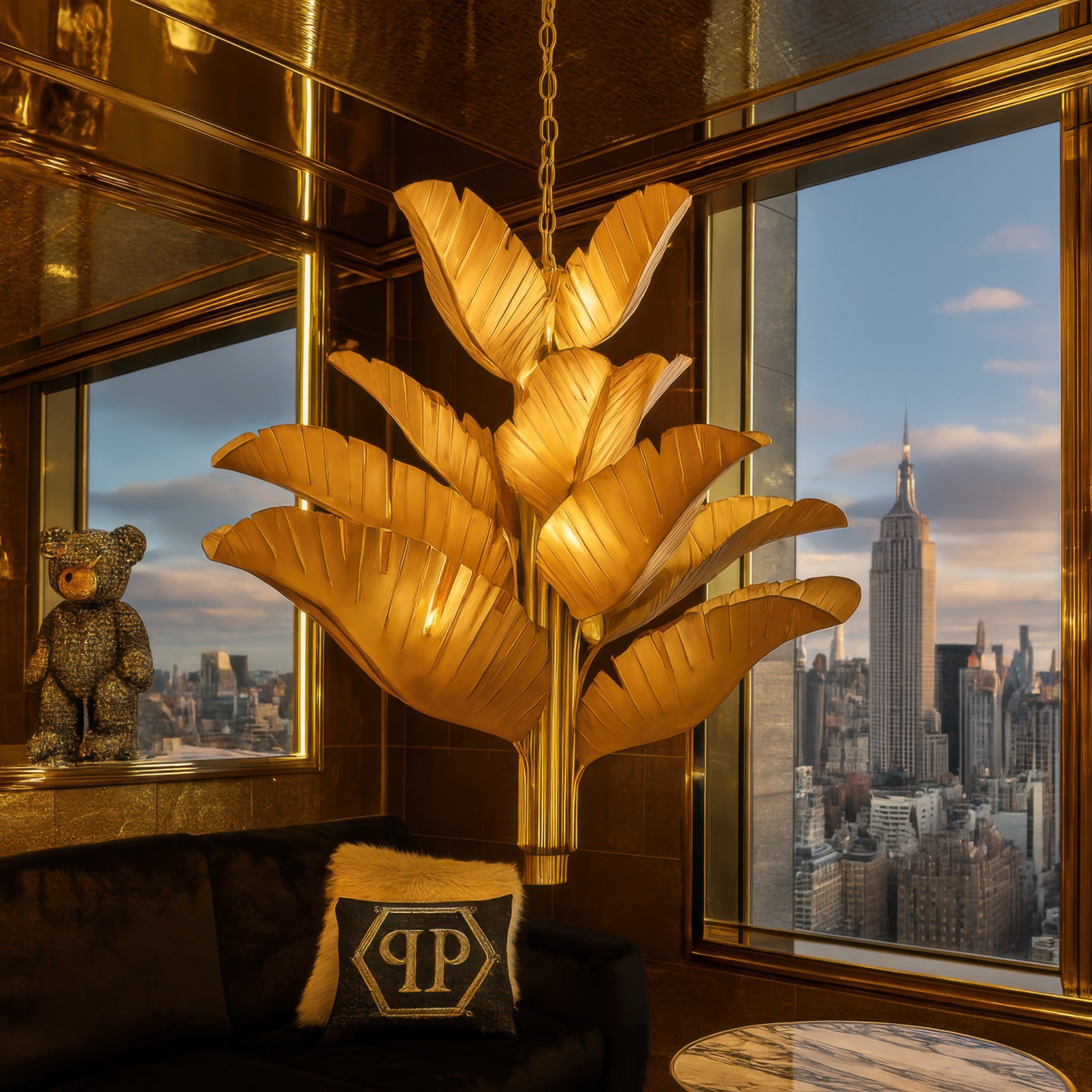 Banana Leaf 12 Light Chandelier - Gold