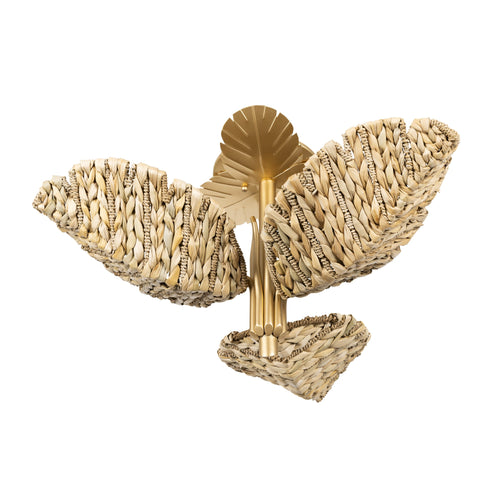 Banana Leaf 3 Light Semi-Flush - French Gold/Natural Seagrass