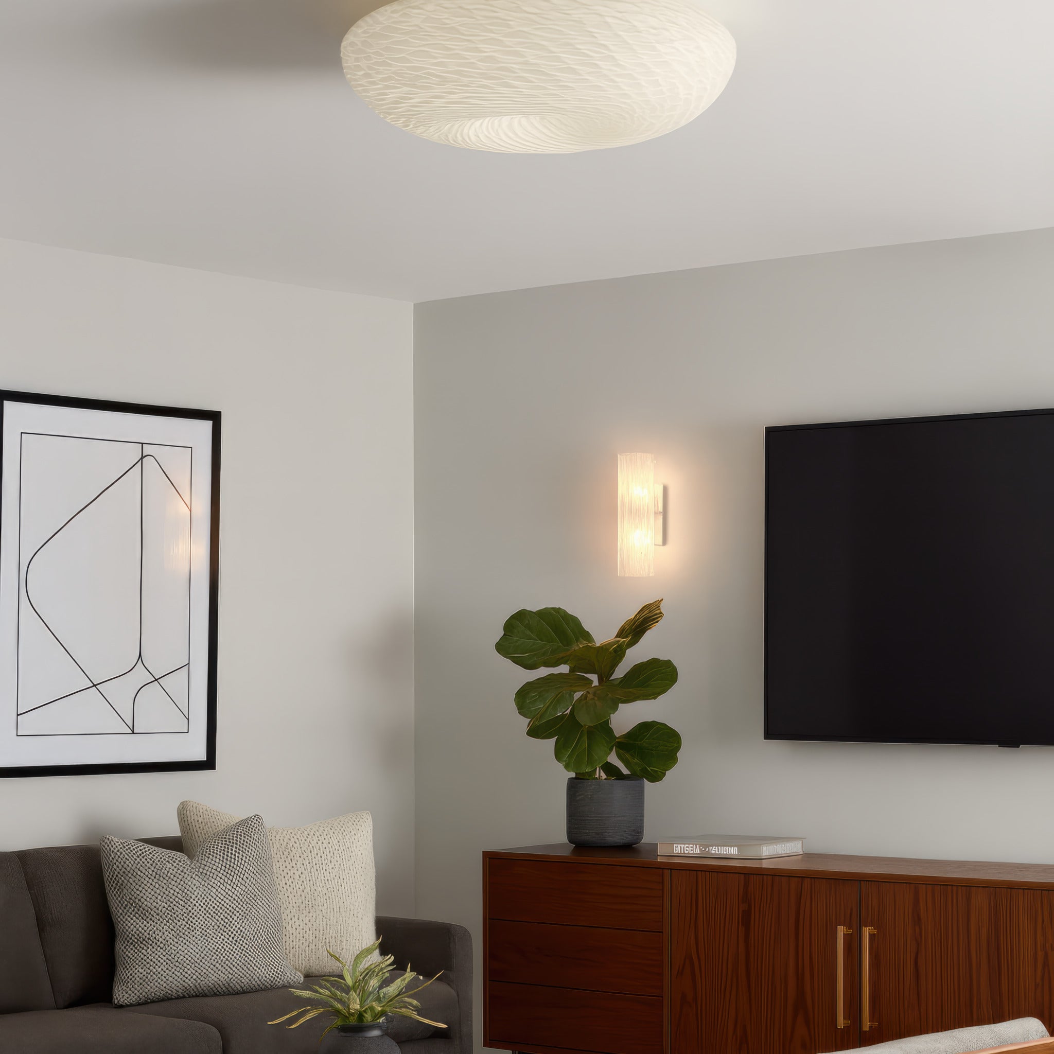 Swirled 3 Light Large Flush Mount - French Feather