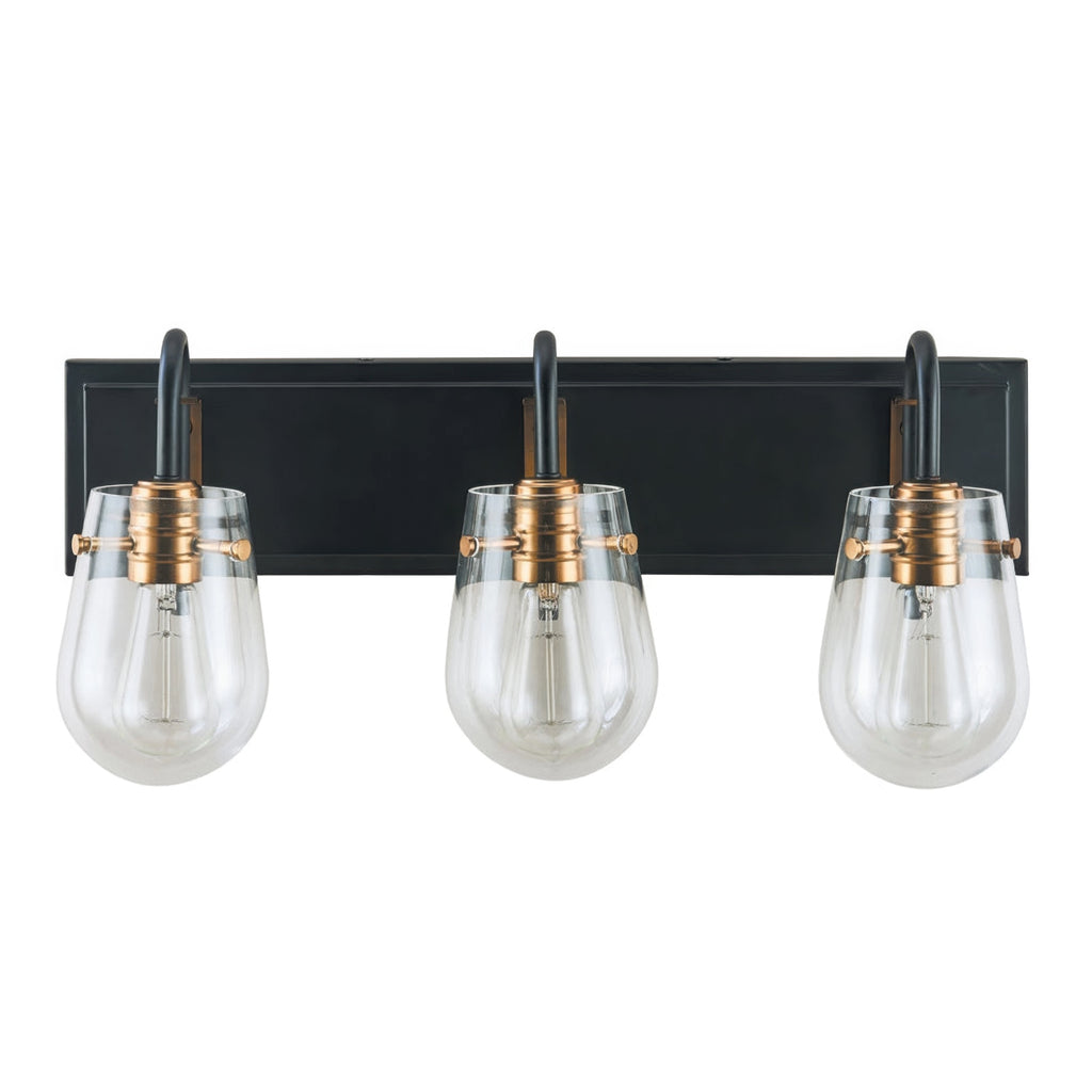 Bromyard Foundry Aged Brass and Matte Black Three Light Bath Vanity