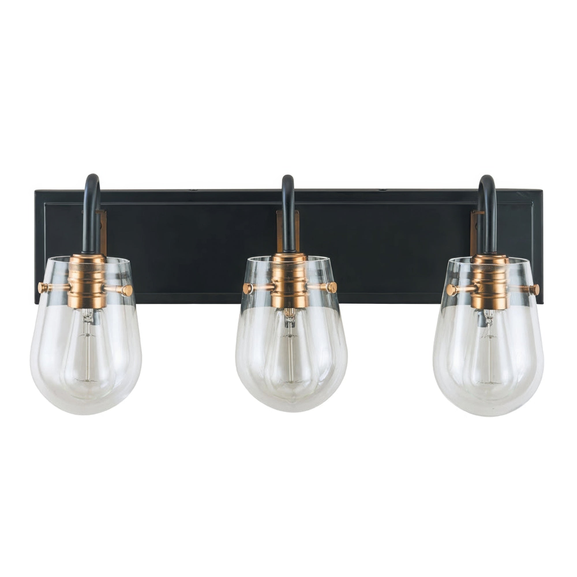 Bromyard Foundry Aged Brass and Matte Black Three Light Bath Vanity