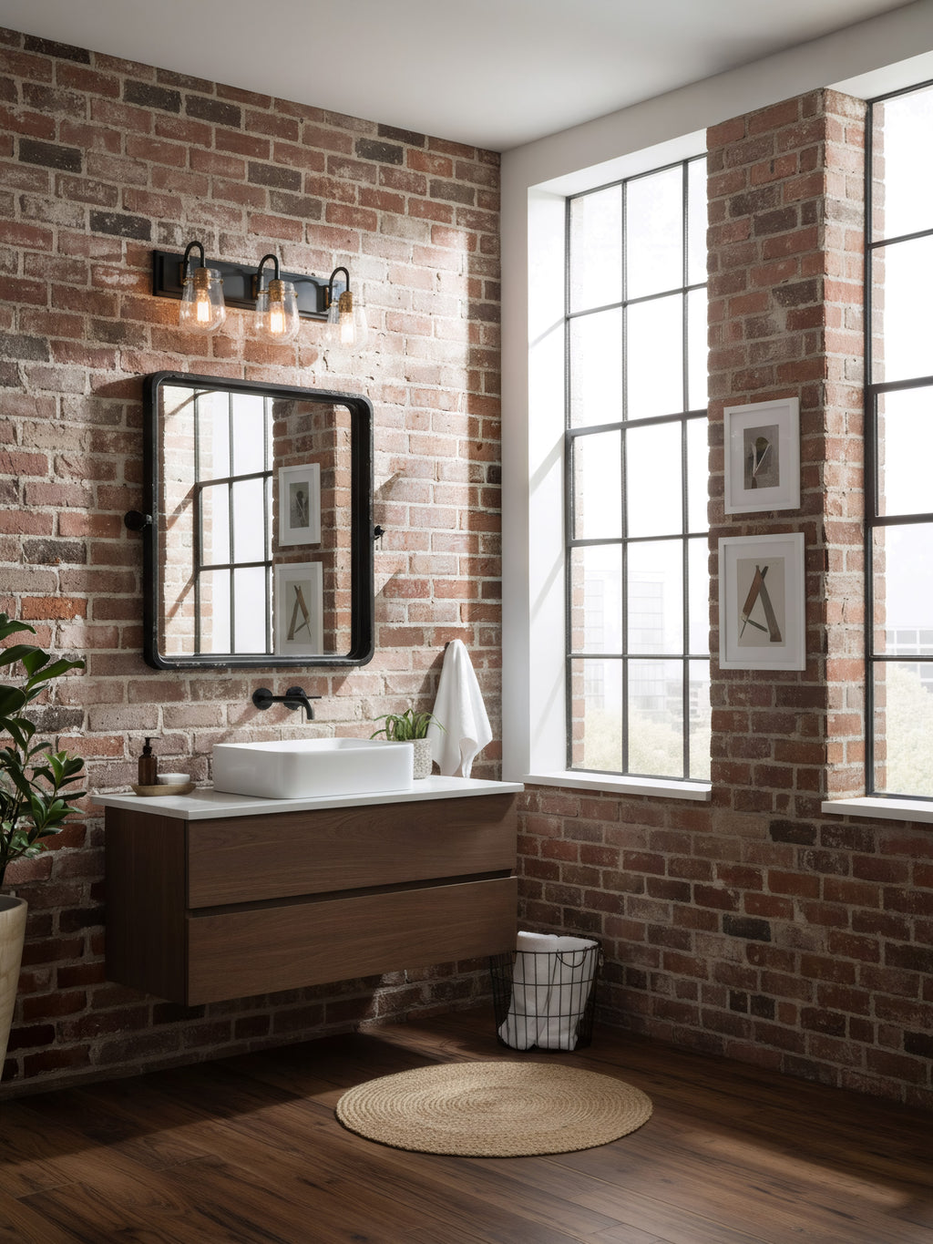Bromyard Foundry Aged Brass and Matte Black Three Light Bath Vanity