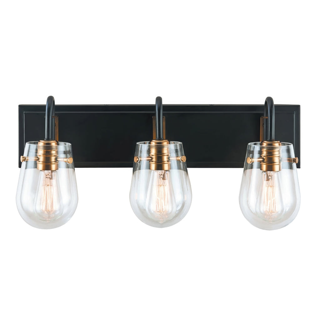 Bromyard Foundry Aged Brass and Matte Black Three Light Bath Vanity