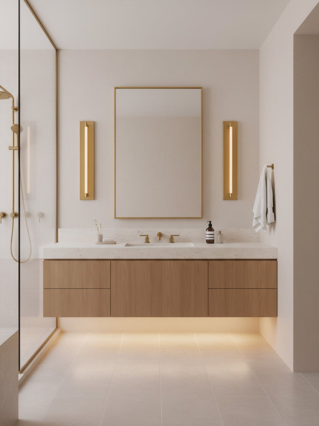 Padstow Architectural Aged Brass LED Wall Light Bath Vanity