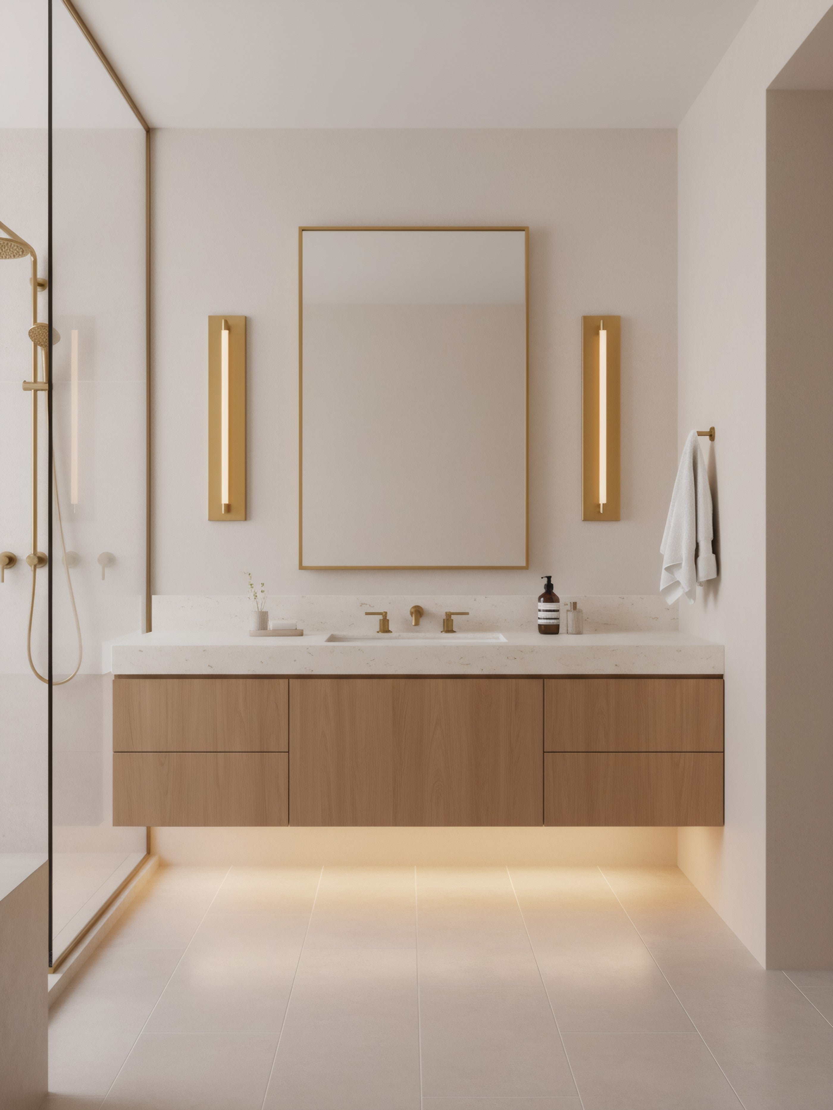 Padstow Architectural Aged Brass LED Wall Light Bath Vanity