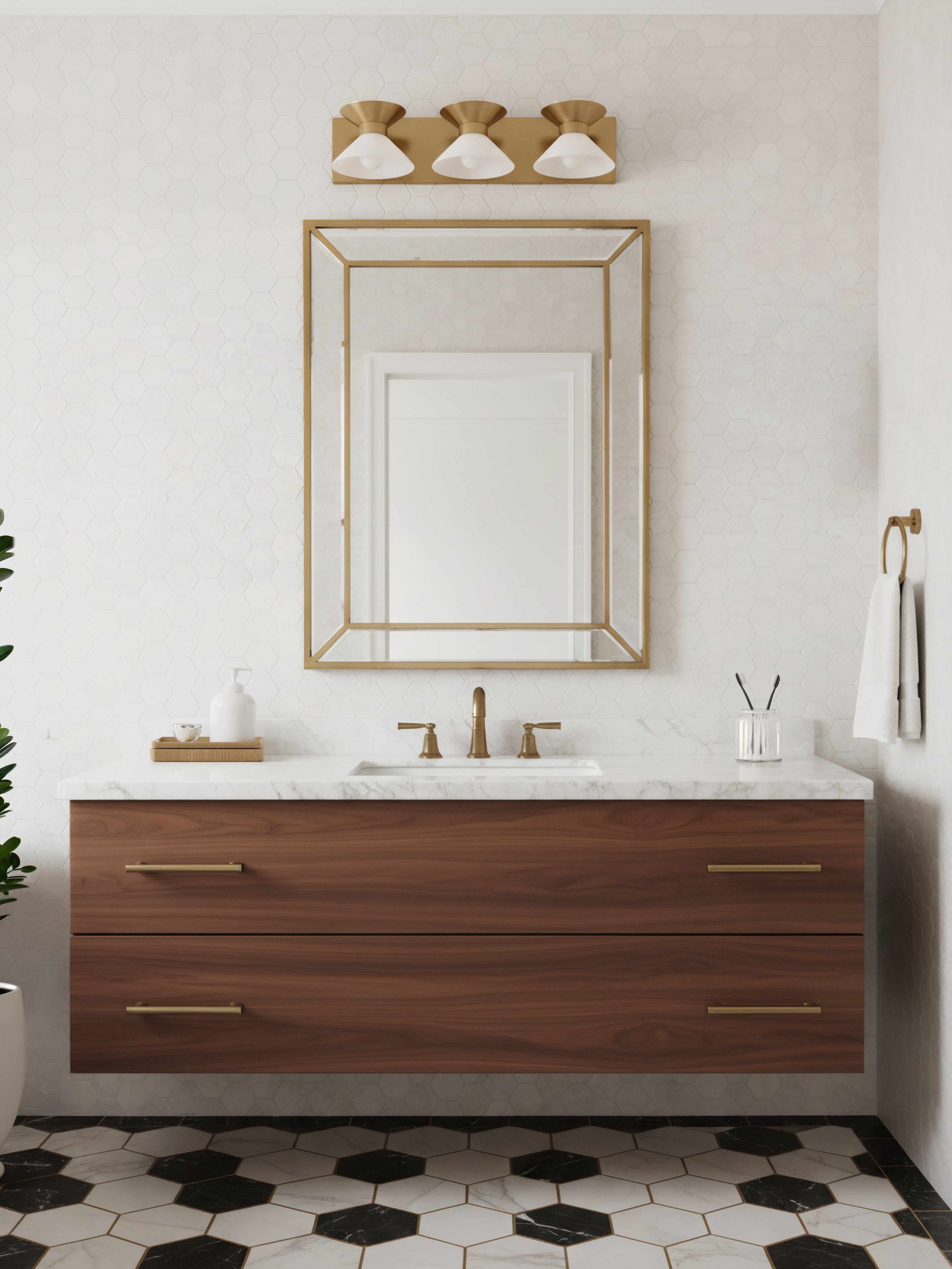 Ringsted Architectural Brushed Brass Three Light Bath Vanity